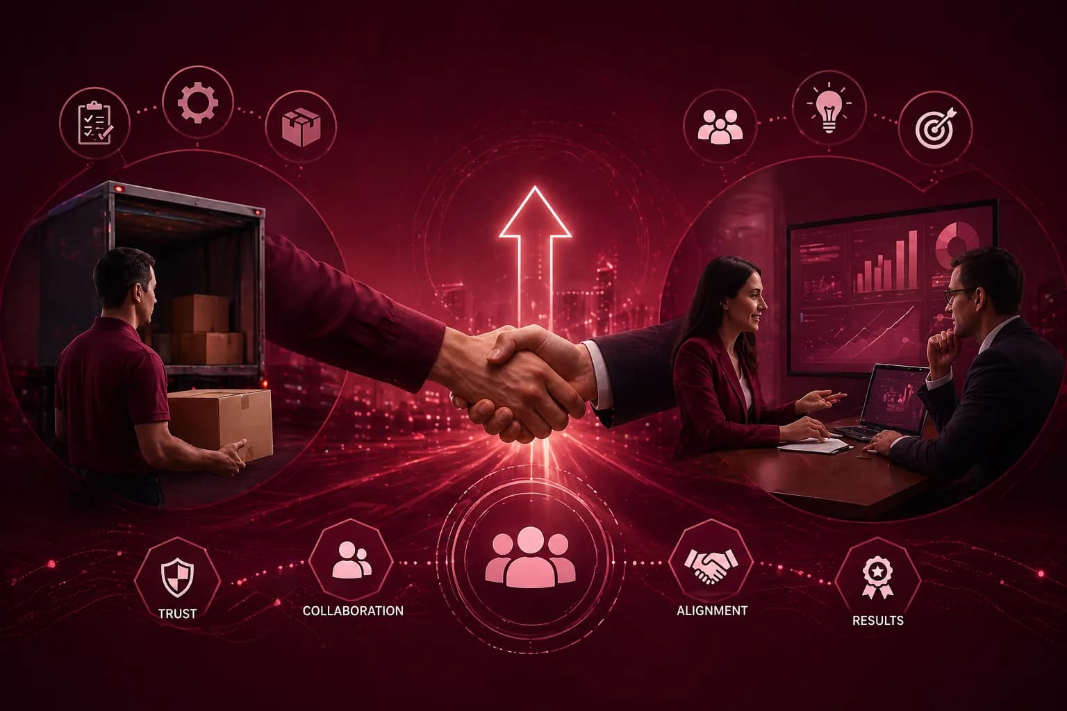 Business partnership illustration showing strategy and delivery alignment